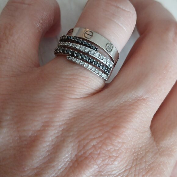 Black and White Diamond Ring (Zales) SS 925 - Picture 3 of 8